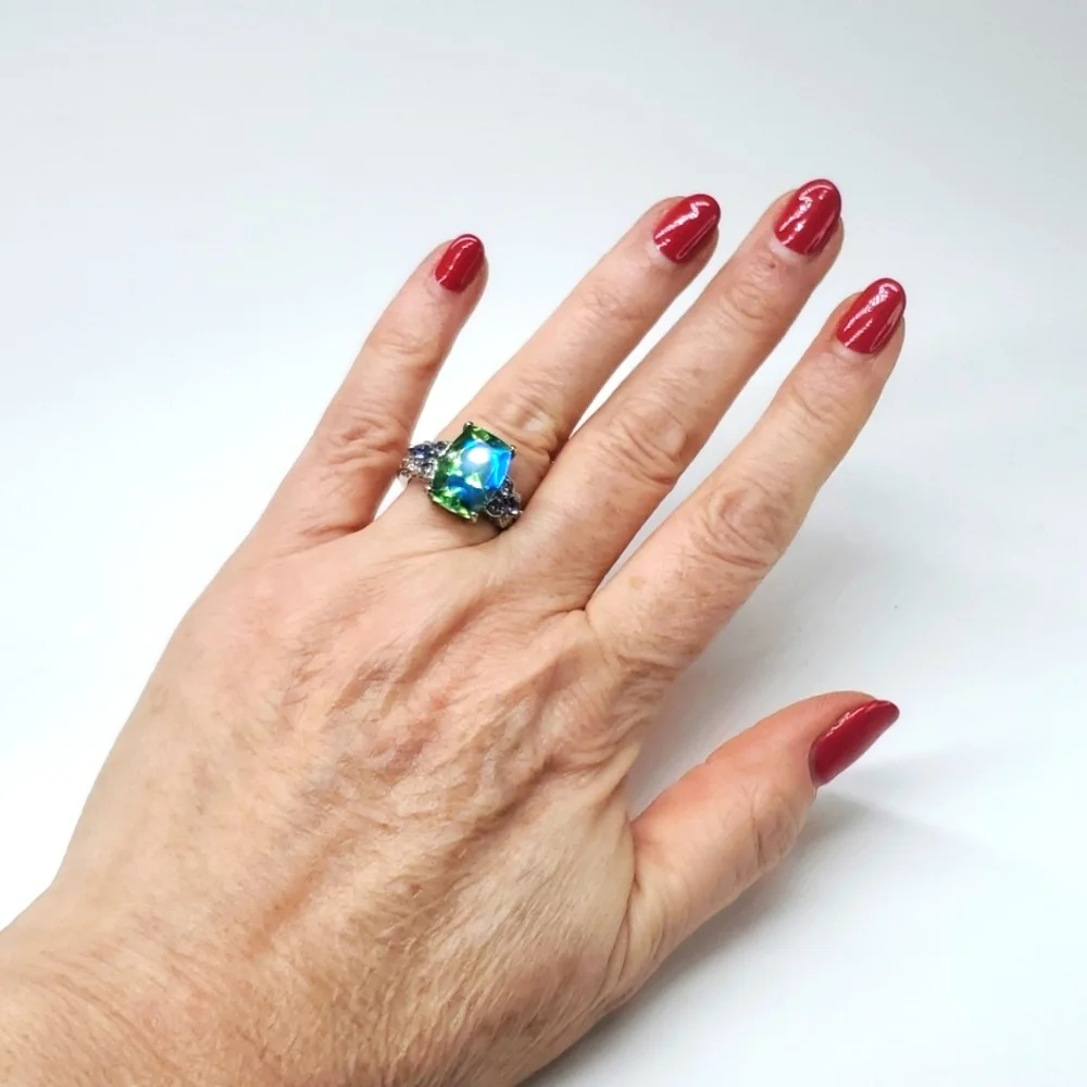 Peacock Triplet Quartz Butterfly Tanzanite Ring Platinum Sterling Silver
